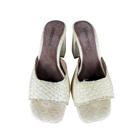 Jeffrey Campbell Woven Ivory Block Heel Mules Slides Sandals Size 7 - Picture 5 of 8